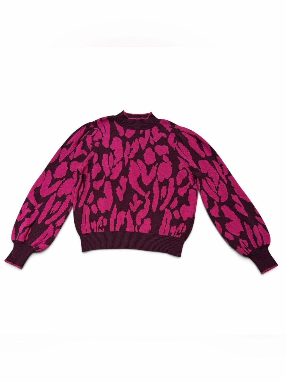 Who What Wear Hot Pink and Burgundy Patterned Pullover Sweater